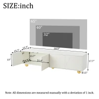 Cloud-Shaped TV Cabinet with 2 Cabinets (4 Doors) and 5 Support Legs, Spacious TV Stand with Ample Storage, 65" L x 15.5" W x 17.5" H, White(m-3)