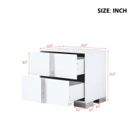 Space-Saving Nightstand with Mirrored Accents and Metal Legs, Elegant Bedside Storage for Compact Apartments, 23.5'' L x 15.5'' W x 21.5'' H, White(m-3)