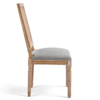 Set of 2 Dining Chairs with Padded Seats and Cane Backrest, Cane Back Dining seating with Rubberwood Frame, 20'' L x 22'' W x 39.5'' H, Grey+Green(m-12)