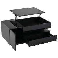 Height-Adjustable Coffee Table with App-Controlled RGB LED Lighting, Modern Center Table with Hidden Storage, 37.5" L x 19.5" W x 15.5" H, Black(m-13)