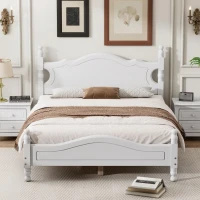 Full Size Platform Bed with 10 Plywood Slats and Wood-Finished Headboard, Retro-Style Bed Frame with Plywood, 80'' L x 56'' W x 39.5'' H, White(m-4)