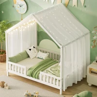 Full-Size Montessori Floor Bed with Canopy and Sturdy Pine, House-Style Platform Bed for Kids' Rooms, 78.5'' L x 56.5'' W x 78'' H, White(m-8)