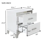 Elegant High-Gloss Nightstand with Metal Handles and Legs, Mirrored Bedside Table for Bedrooms or Apartments, 22.5'' L x 15.5'' W x 23.5'' H, White(m-3)