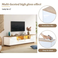 Stylish TV Cabinet with App-Controlled LED Lighting and High-Gloss Front, Freestanding TV Stand with 2 Drawers, 65" L x 15.5" W x 17.5" H, White(m-4)