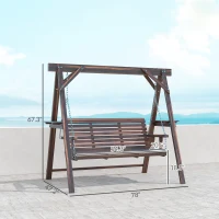 Outsunny 3 Seat Wooden Porch Swing with Stand, Patio Swing with Side Tables, for Garden, Poolside, Backyard, Carbonized Brown(m-3)