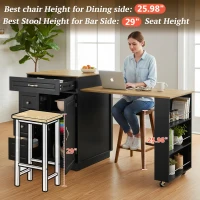 Stylish Mobile Bar Table with Extendable Countertop, Spacious Kitchen Counter with Storage Shelf, 73″ L x 27.5″ W x 41.5″ H, Black+Natural(m-4)