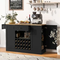Modern Wine Bar Cabinet with Built-In Power Outlet, Versatile Sideboard with Adjustable Shelves, 47" L x 15.5" W x 34" H, Black+Natural(m-8)