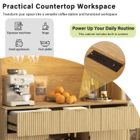 High Bar Cabinet with Smart LED Lighting (App & Music-Sync), Spacious Storage Cabinet with 9-Bottle Wine Rack, 42" L x 12" W x 72" H, Natural(m-7)
