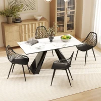 HOMCOM Modern Dining Chairs Set of 4, Plastic Kitchen Chairs with Hollow Backrest and Metal Legs for Living Dining Room, Black(m-9)