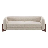 Bouclé Sherpa Sofa with Removable Seat Cushions and Spring Support, Upholstered Lounge Sofa with Wood Legs, 82.5'' L x 32'' W x 27'' H, Almond(m-2)
