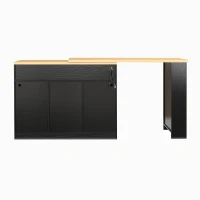 Multifunctional Bar Table with App-Controlled LED Lighting, Stylish Kitchen Island with Extendable Rolling Top, 47" L x 15.5" W x 36.5" H, Black+Natural(m-14)