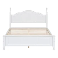 Full Size Wood Platform Bed with Wood-Finished Headboard, Retro-Style Bed Frame for Modern Condos, 80'' L x 56'' W x 43.5'' H, White(m-2)