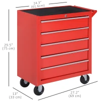 HOMCOM 5 Drawer Roller Tool Chest, Mobile Lockable Toolbox, Storage Organizer with Handle for Workshop Mechanics Garage, Red(m-3)