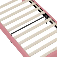 Twin Princess Platform Bed with Crown-Shaped Tufted Headboard, Crown Fantasy Bed Frame with Plywood Frame, 77.5'' L x 41'' W x 48.5'' H, Pink(m-7)