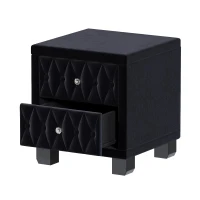 Velvet Nightstand with 2 Roomy Drawers and Crystal Handles, Solid Beside Table for Condos and City Homes, 18'' L x 18'' W x 20'' H, Black(m-8)