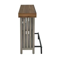 3-In-1 Dining Table with Marble-Grain MDF Top, Space-Saving Bar Table with Metal Footrest, 63" L x 15.5" W x 41" H, Grey(m-13)