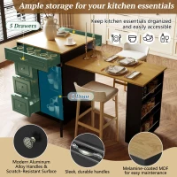 Stylish Mobile Bar Table with Extendable Countertop, Spacious Kitchen Counter with Storage Shelf, 73″ L x 27.5″ W x 41.5″ H, Black+Natural(m-5)
