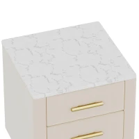 Upholstered Nightstand with 3 Drawers, Marble-Effect Top and Metal Legs, Beige Beside Table with Plywood Frame, 16.5'' L x 16.5'' W x 22'' H, Beige(m-6)
