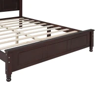 Queen Size Wood Bed with 10 Plywood Slats and Retro-Style Headboard, Modern Platform Bed with Warm Wood Finish, 85'' L x 62.5'' W x 43.5'' H, Walnut(m-7)