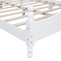 Full Size Platform Bed with 10 Plywood Slats and Wood-Finished Headboard, Retro-Style Bed Frame with Plywood, 80'' L x 56'' W x 39.5'' H, White(m-8)