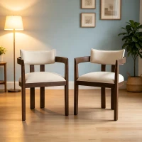 Set of 2 Dining Chairs with Armrests and Rubber Wood Frame, Walnut Dining Seating with Polyester Upholstery, 22.5'' L x 23.5'' W x 31'' H, Walnut(m-1)