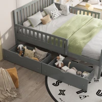 Full Size Wood Platform Bed with 2 Under-Bed Storage Drawers, Solid Bed Frame with Guardrails on Both Sides, 77.5'' L x 57.5'' W x 34.5'' H, Grey(m-5)