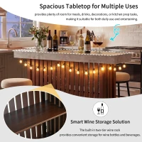 3-In-1 Dining Table with Marble-Grain MDF Top, Space-Saving Bar Table with Metal Footrest, 63" L x 15.5" W x 41" H, Brown(m-4)
