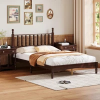 Full Size Wood Platform Bed with Retro Gourd-Shaped Headboard & Wooden Slat, Solid Bed Frame for Eclectic Decors, 79'' L x 57'' W x 45'' H, Walnut(m-1)