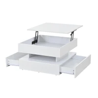 Lift-Top Coffee Table with App-Controlled LED Lighting and Liftable Top, Compact Center Table with 2 Drawers, 25.5" L x 25.5" W x 15" H, White(m-2)
