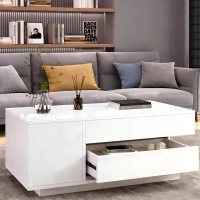 Height-Adjustable Coffee Table with App-Controlled RGB LED Lighting, Modern Center Table with Hidden Storage, 37.5" L x 19.5" W x 15.5" H, White(m-8)