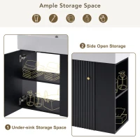 Modern Floating Bathroom Vanity with Ceramic Basin and Right Side Storage, Cabinet with Gold Handle, 21.5" L x 12" W x 26.5" H, Black+White(m-6)