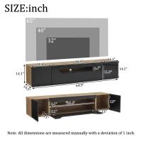Wall-Mounted TV Cabinet with High-Gloss Front, 3-Tier Storage TV Stand with Fold-Down Flap Door, 65" L x 14.5" W x 14" H, Black+Natural(m-3)