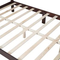 Queen Size Wood Bed with 10 Plywood Slats and Retro-Style Headboard, Modern Platform Bed with Warm Wood Finish, 85'' L x 62.5'' W x 43.5'' H, Walnut(m-6)