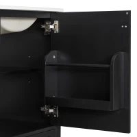 Stylish Bathroom Vanity with Ceramic Sink, Soft-Close Door & Drawer, Space-Saving Cabinet for Compact Washroom, 20'' L x 18.5'' W x 34'' H, Black(m-14)
