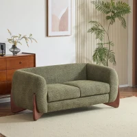 Plush Oversized Lounge Sofa with Removable Seat Cushions, Bouclé Sherpa Sofa with Wedge Feet, 82.5'' L x 32'' W x 27'' H, Olive Green(m-1)