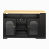 Multifunctional Bar Table with App-Controlled LED Lighting, Stylish Kitchen Island with Extendable Rolling Top, 47" L x 15.5" W x 36.5" H, Black+Natural(m-2)