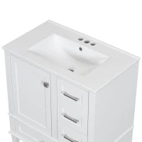 Modern Bathroom Vanity with Sink Combo, Solid Wood Frame, Cabinet with Soft-Close Door and 3 Drawers, 30" L x 18" W x 34" H, White(m-10)