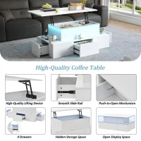 Sleek Lift-Top Coffee Table with Hydraulic Lift and App-Controlled LED Lighting, Versatile Center Table with Hidden Storage, 39.5" L x 19.5" W x 15.5" H, White(m-4)