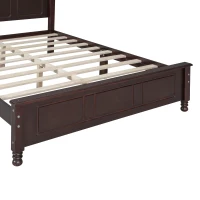 Full Size Wood Platform Bed with Wood-finished Headboard, Dark Walnut Bed Frame with Pine and MDF Construction, 80'' L x 56'' W x 43.5'' H, Walnut(m-6)