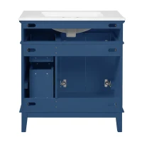 Free-Standing Bathroom Vanity with Ceramic Undermount/Drop-In Sink, Modern Storage Cabinet for Small Condos, 30'' L x 18'' W x 34'' H, Navy Blue(m-14)