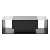 High-Gloss Coffee Table with Tempered Glass Storage, Compact Center Table with Semi-Open Shelf, 39.5″ L x 19.5″ W x 12″ H, Black(m-2)
