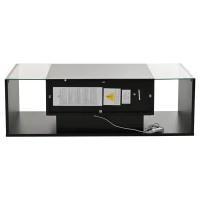 High-Gloss Coffee Table with Tempered Glass Storage, Compact Center Table with Semi-Open Shelf, 39.5″ L x 19.5″ W x 12″ H, Black(m-12)