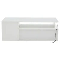 High-Gloss LED Coffee Table with App-Controlled Colour Light Strip, Functional Center Table with Open Storage, 39.5" L x 19.5" W x 13.5" H, White(m-12)