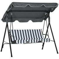 Outsunny 3-Seat Outdoor Patio Swing Chair w/ Cushion, Steel Frame Stand, Adjustable Tilt Canopy for Patio, Garden, Gray & White(m-11)