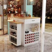 Stylish Mobile Bar Table with Extendable Countertop, Spacious Kitchen Counter with Storage Shelf, 73″ L x 27.5″ W x 41.5″ H, White+Natural(m-8)