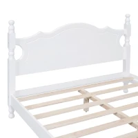 Full Size Platform Bed with 10 Plywood Slats and Wood-Finished Headboard, Retro-Style Bed Frame with Plywood, 80'' L x 56'' W x 39.5'' H, White(m-5)