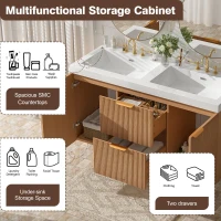 Double Sink Bathroom Vanity with Soft-Close Doors, Wall-Mounted Floating Cabinet with Divided Drawers, 47'' L x 19.5'' W x 23.5'' H, Wood(m-6)
