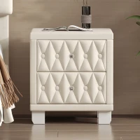 Elegant Velvet Nightstand with Button‑Tufting and Sparkling Crystal Knob, Solid Bedside Table with Generous Storage, 18'' L x 18'' W x 20'' H, Beige(m-4)