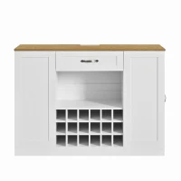 Modern Wine Bar Cabinet with Built-In Power Outlet, Versatile Sideboard with Adjustable Shelves, 47" L x 15.5" W x 34" H, White+Natural(m-2)