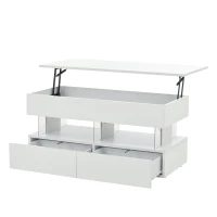 Sleek Lift-Top Coffee Table with LED Ambient Lighting, Modern Center Table with Height-Adjustable, 39.5" L x 19.5" W x 18" H, White(m-2)